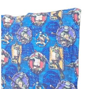 Vintage Teenage Mutant Ninja Turtles 2007 Y2k Flat Twin Bed Sheet Blue Fabric